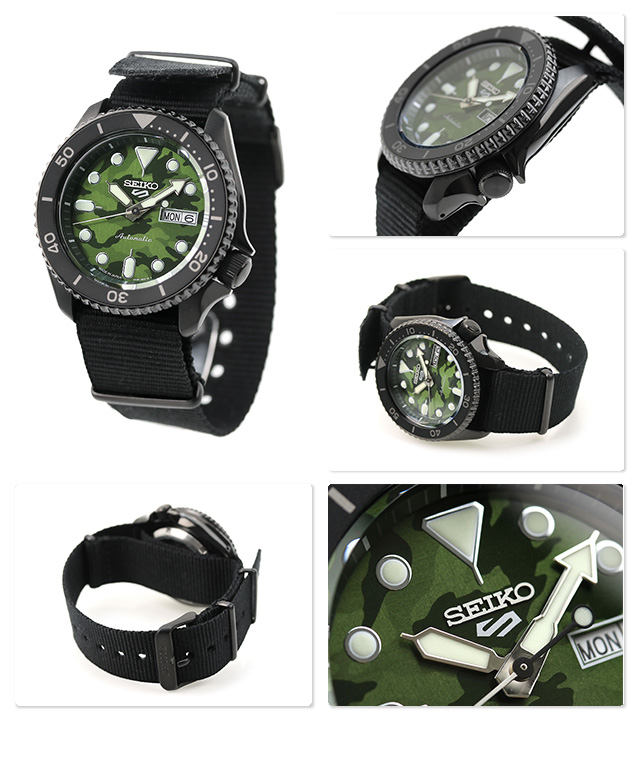 セイコー SEIKO 腕時計 メンズ SBSA173 5スポーツ スポーツスタイル カモフラージュ ストリート スタイル 5 Sports SKX Sports Style CAMOUFLAGE STREET STYLE 自動巻き（手巻き） グリーンxブラック アナログ表示