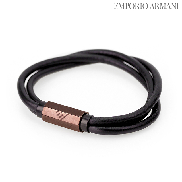 EMPORIO ARMANI ブレスレット ステンレススチール レザー ブラック