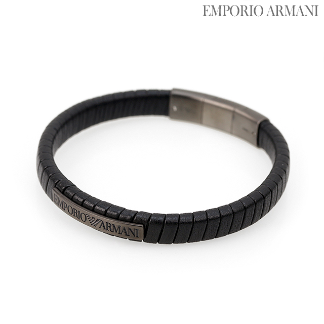 EMPORIO ARMANI ブレスレット ステンレススチール レザー ブラック