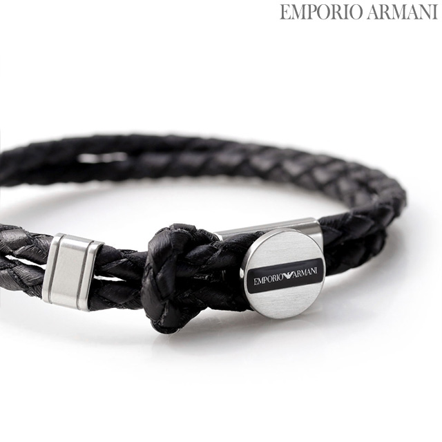 EMPORIO ARMANI ブレスレット ステンレススチール レザー ブラック