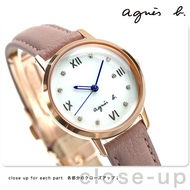アニエスベー マルチェロ ローマ クオーツ レディース 腕時計 FCSK906 agnes b. ホワイトシェル×ピンクブラウン