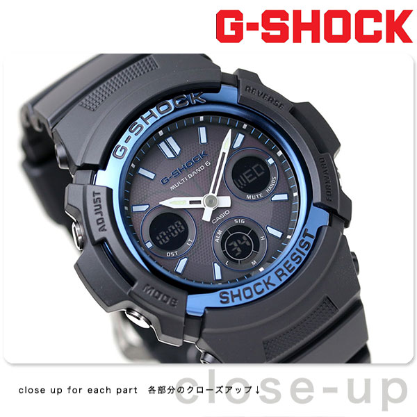 G-SHOCK 電波 ソーラー CASIO AWG-M100A-1AER アナデジ 腕時計 カシオ Gショック スタンダードモデル ブラック ×  ブルー 時計 G-SHOCK 腕時計のななぷれ