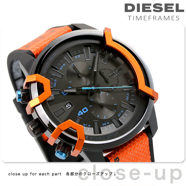 ディーゼル グリフェド 48mm クロノグラフ クオーツ メンズ 腕時計 DZ4562 DIESEL ブラック×オレンジ DIESEL 腕時計のななぷれ