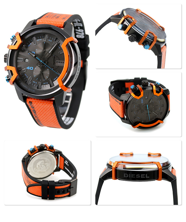 ディーゼル グリフェド 48mm クロノグラフ クオーツ メンズ 腕時計 DZ4562 DIESEL ブラック×オレンジ