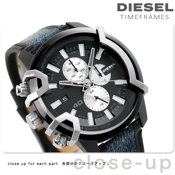 ディーゼル グリフェド 43mm クロノグラフ クオーツ メンズ 腕時計 DZ4572 DIESEL ブラック×デニム DIESEL 腕時計のななぷれ