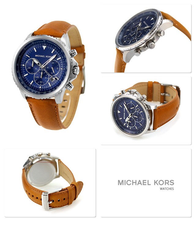 マイケルコース コートラント 44mm クロノグラフ クオーツ メンズ 腕時計 MK8927 MICHAEL KORS ブルー×ライトブラウン  マイケルコース 腕時計のななぷれ