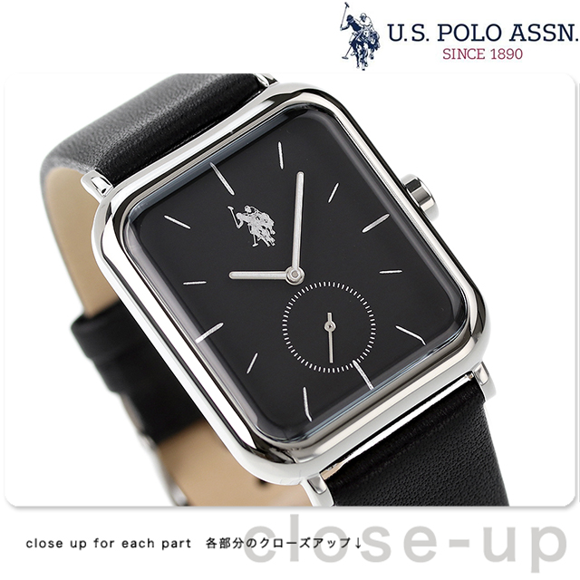 ユーエスポロアッスン クアドロ クオーツ 腕時計 メンズ レディース 替えベルト 革ベルト U.S. POLO ASSN. US-11ABKBK  アナログ ブラック 黒