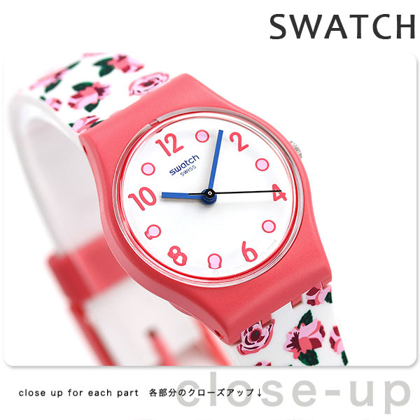 スウォッチ SWATCH バラ 薔薇 花柄 レディース 腕時計 SPRING CRUSH 時計 LP154 スプリング クラッシュ 25mm  ホワイト×ピンク SWATCH 腕時計のななぷれ