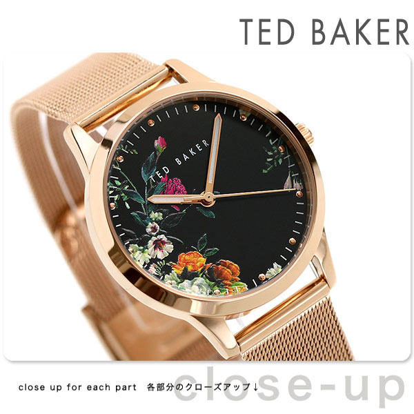 テッドベーカー 時計 フィッツロヴィアブルーム 34mm 花柄 クオーツ レディース 腕時計 BKPFZS116 TED BAKER ブラック×ピンクゴールド  TEDBAKER 腕時計のななぷれ